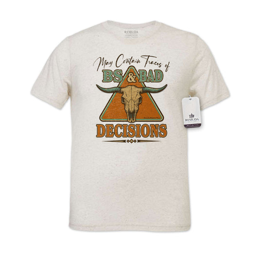 May Contain Traces of BS & Bad Decisions Adult Unisex Western T-Shirt Tee in Oatmeal