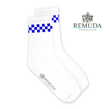 Checkered Adult Unisex Western Crew Socks Blue