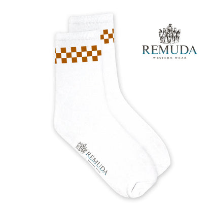 Checkered Adult Unisex Western Crew Socks Brown