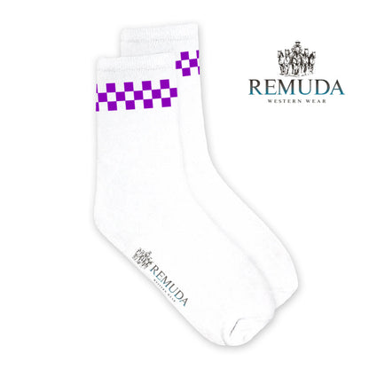 Checkered Adult Unisex Western Crew Socks Purple