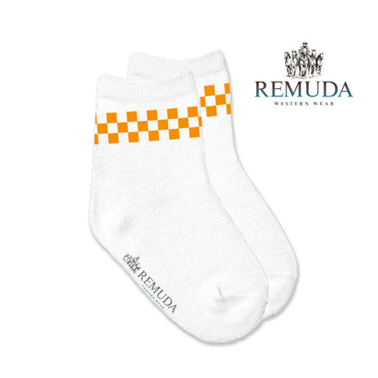 Checkered Infant Western Baby Crew Socks Orange