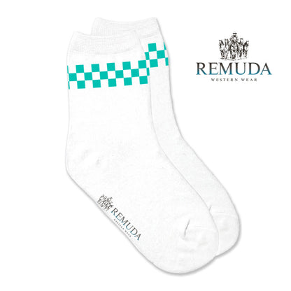 Checkered Kids Western Crew Socks Turquoise