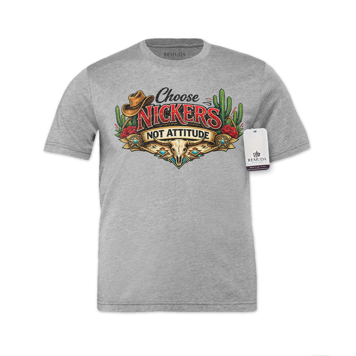 Choose Nickers Not Attitude Adult Unisex Western Watercolor Tee T-Shirt in heather gray