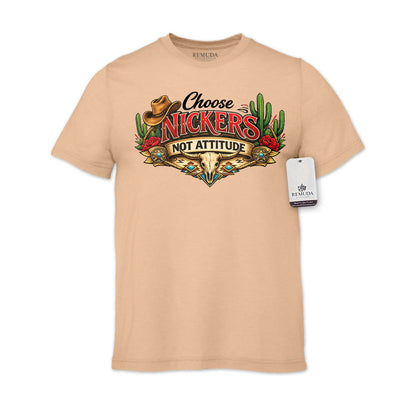 Choose Nickers Not Attitude Adult Unisex Western Watercolor Tee T-Shirt in the color Sand Dune