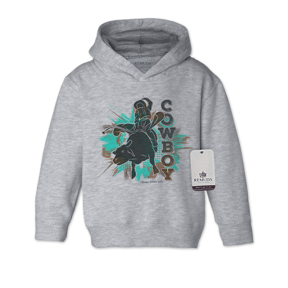 Cowboy Rodeo Bull Rider Toddler Western Hoodie Gray