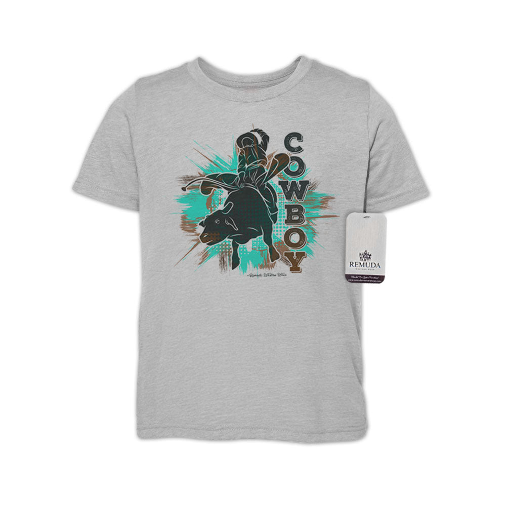 Cowboy Rodeo Bull Rider Youth Western Tee T-Shirt Gray