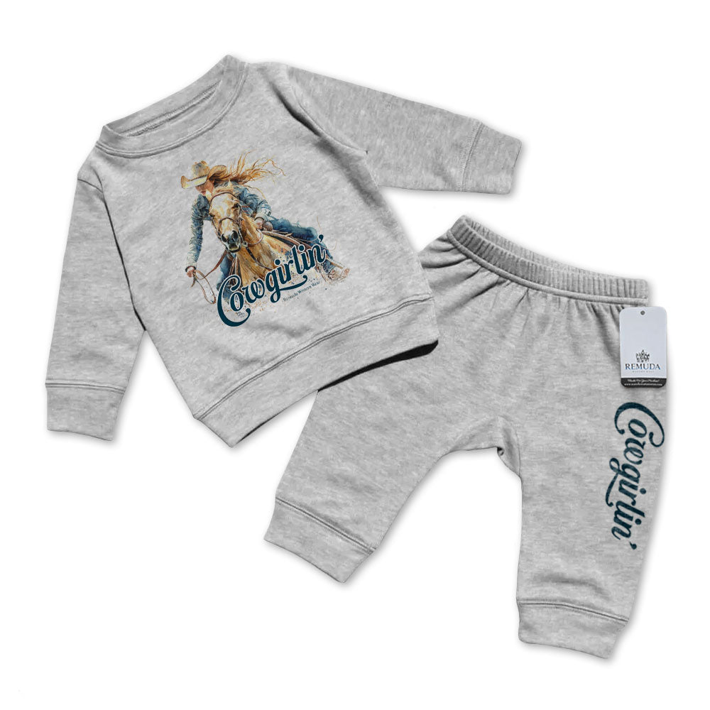 Cowgirlin' Infant Girls Western 2 Piece Sweatsuit Gray