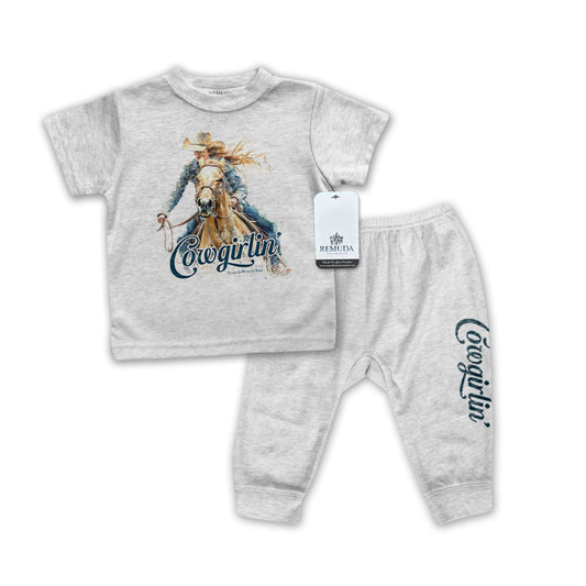 Cowgirlin' Infant Western 2-Piece Sleepwear Pajamas Gray