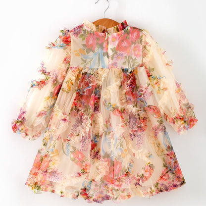 Pastel Flower Ruffle Layered Girls Dress