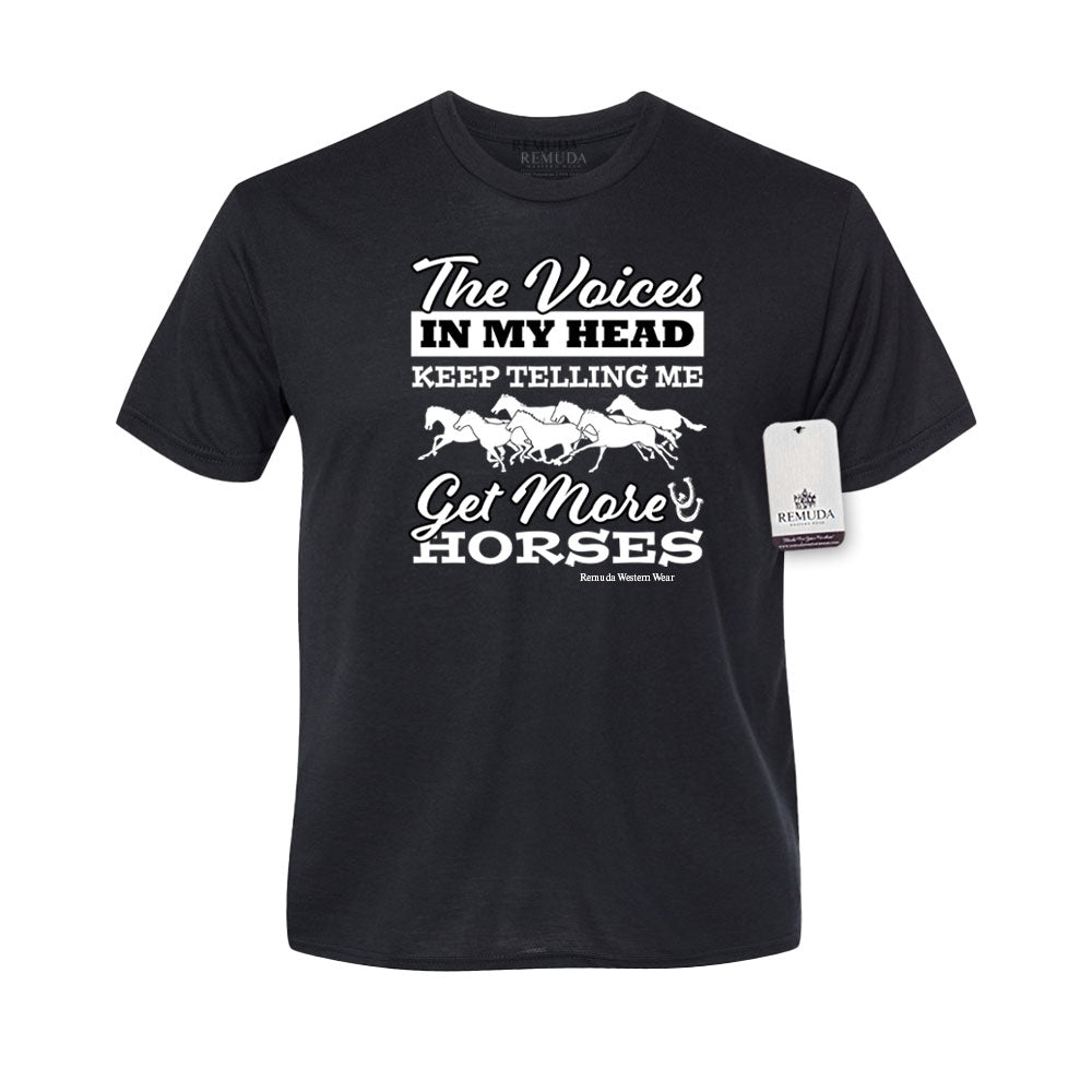 The Voices In My Head Keep Telling Me To Get More Horses  Adult Unisex Western Tee T-Shirt Black