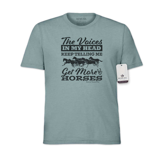 The Voices In My Head Keep Telling Me To Get More Horses  Adult Unisex Western Tee T-Shirt Dusty Blue