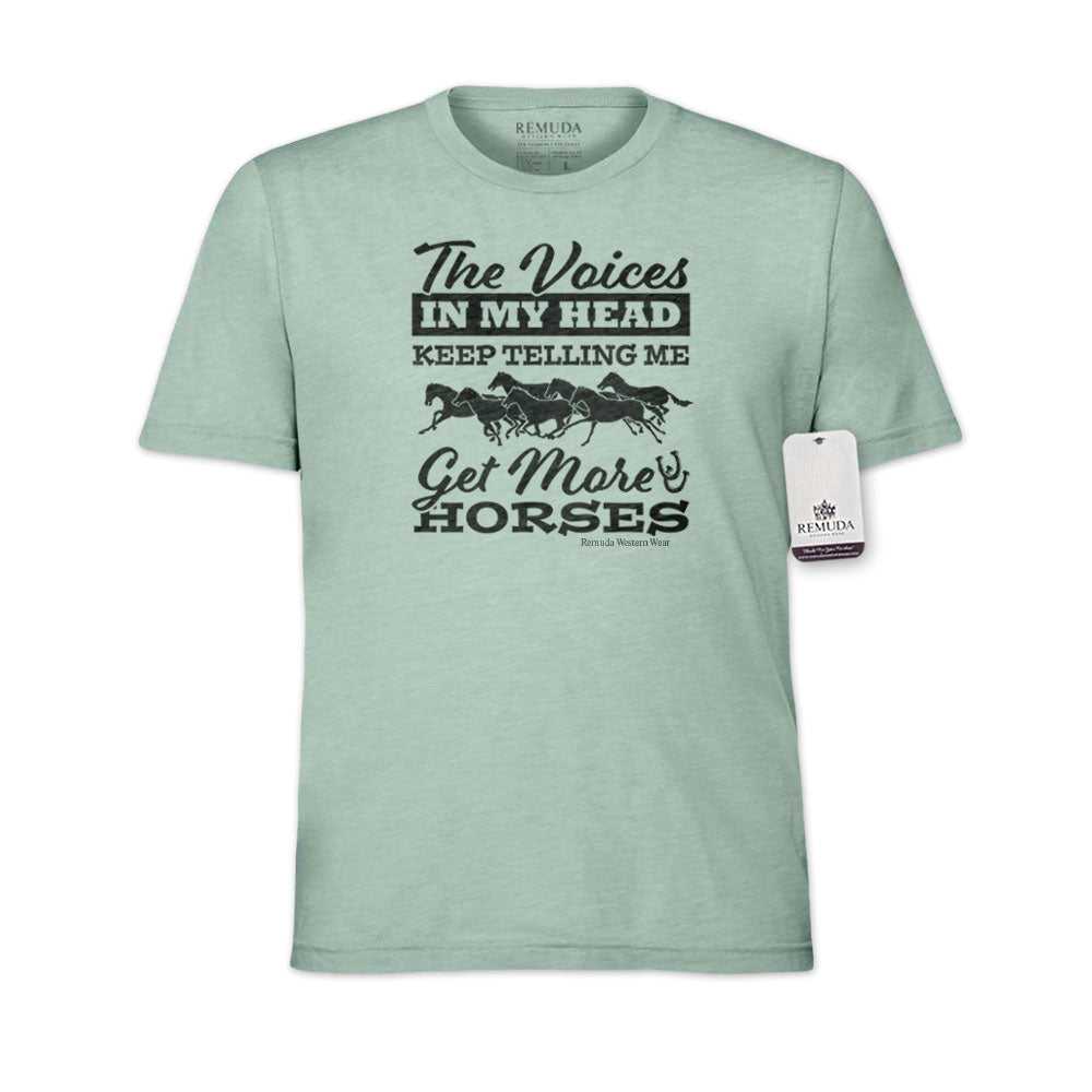 The Voices In My Head Keep Telling Me To Get More Horses  Adult Unisex Western Tee T-Shirt Heather Blue Lagoon