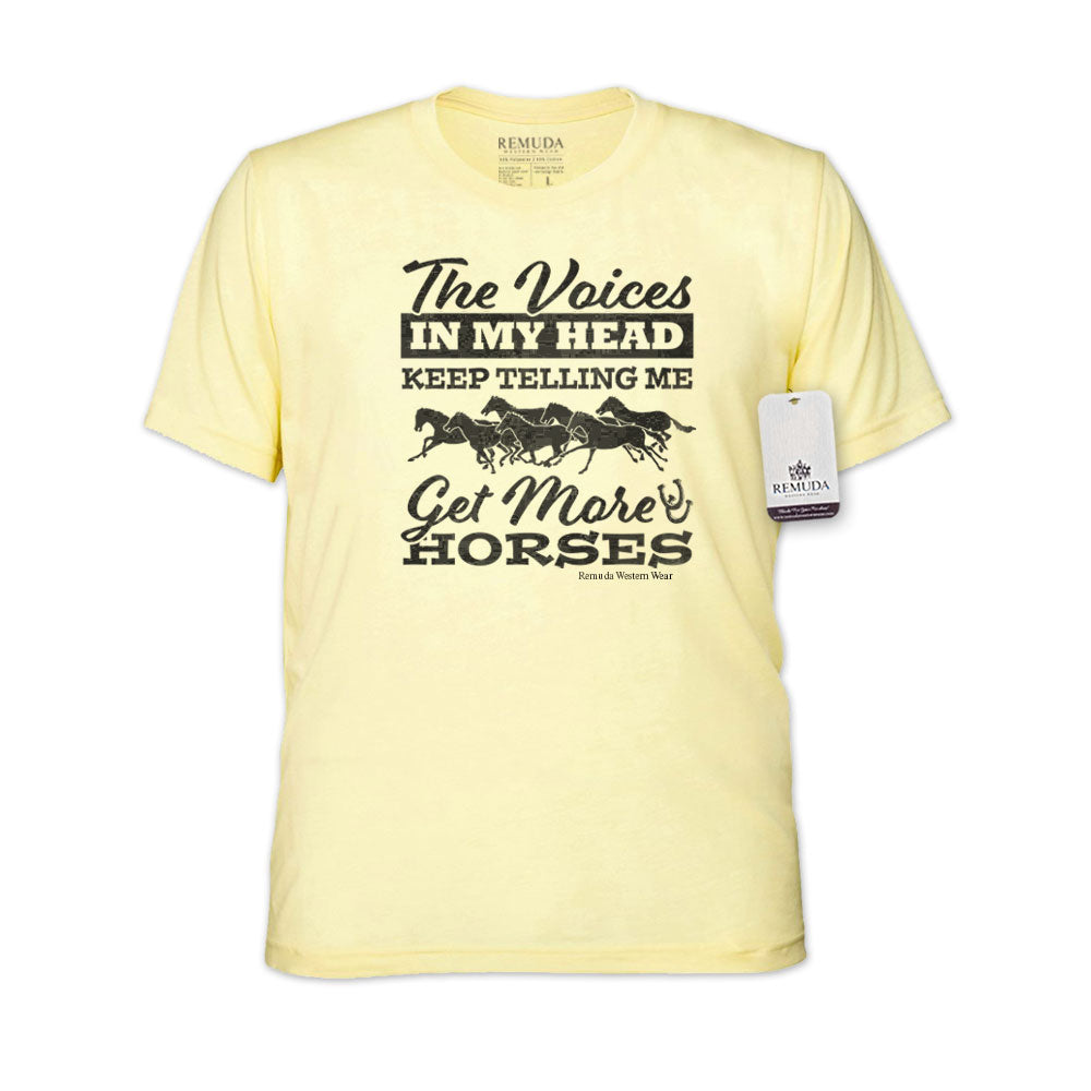 The Voices In My Head Keep Telling Me To Get More Horses  Adult Unisex Western Tee T-Shirt Light Yellow