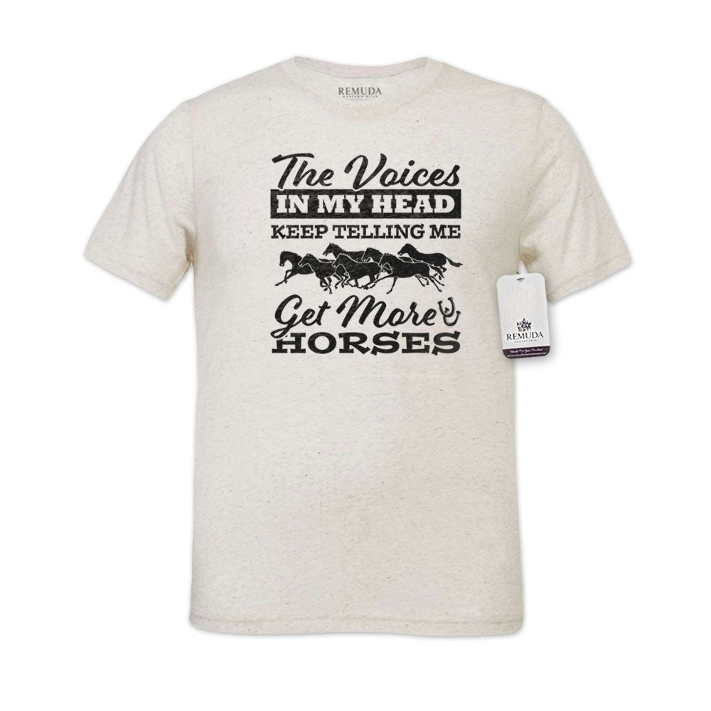 The Voices In My Head Keep Telling Me To Get More Horses  Adult Unisex Western Tee T-Shirt Oatmeal