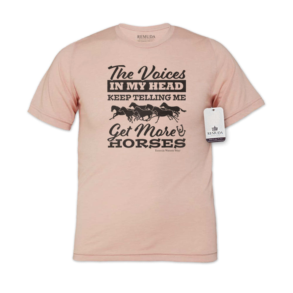 The Voices In My Head Keep Telling Me To Get More Horses  Adult Unisex Western Tee T-Shirt Peach
