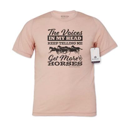 The Voices In My Head Keep Telling Me To Get More Horses  Adult Unisex Western Tee T-Shirt Peach