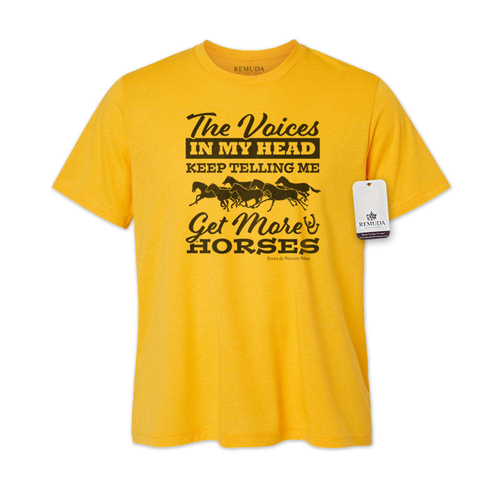 The Voices In My Head Keep Telling Me To Get More Horses  Adult Unisex Western Tee T-Shirt Yellow Gold