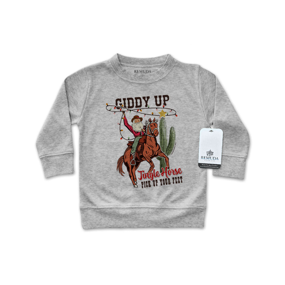Giddy Up Jingle Horse Western Infant Long Sleeve Christmas Pullover Shirt Heather Gray