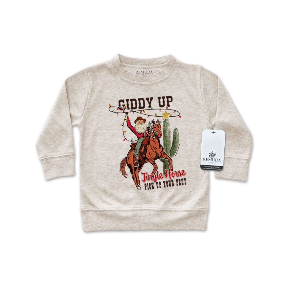 Giddy Up Jingle Horse Western Infant Long Sleeve Christmas Pullover Shirt Oatmeal