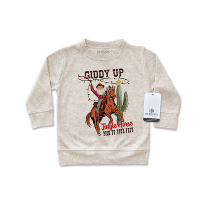 Giddy Up Jingle Horse Western Infant Long Sleeve Christmas Pullover Shirt Oatmeal