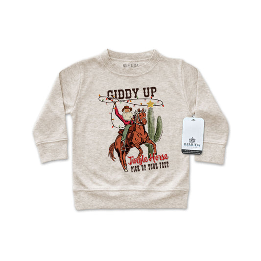 Giddy Up Jingle Horse Western Infant Long Sleeve Christmas Pullover Shirt Oatmeal