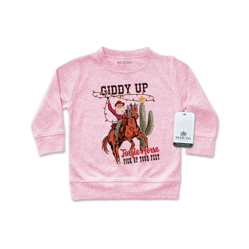 Giddy Up Jingle Horse Western Infant Long Sleeve Christmas Pullover Shirt Pink