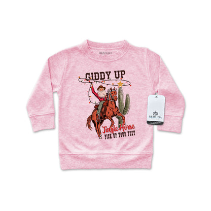 Giddy Up Jingle Horse Western Infant Long Sleeve Christmas Pullover Shirt Pink