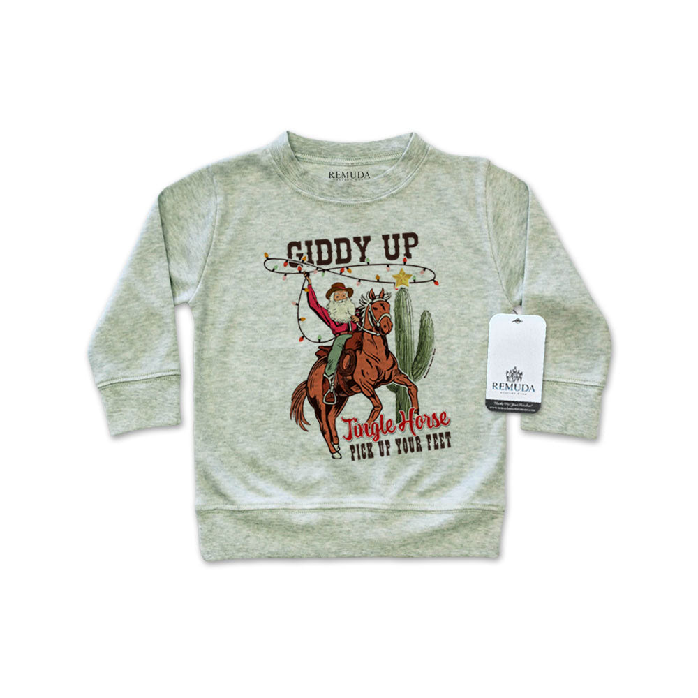 Giddy Up Jingle Horse Western Infant Long Sleeve Christmas Pullover Shirt Sage Green