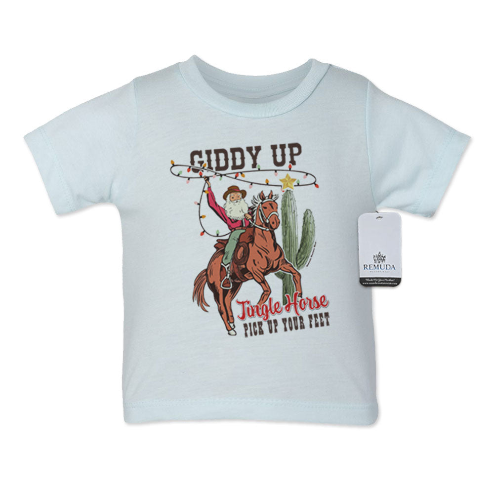 Giddy Up Jingle Horse Infant Kids Christmas Tee T-Shirt Light Blue
