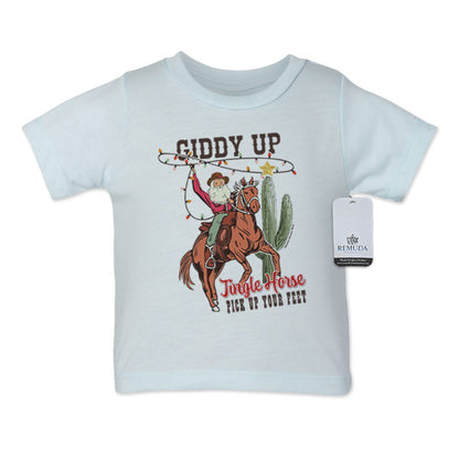 Giddy Up Jingle Horse Infant Kids Christmas Tee T-Shirt Light Blue