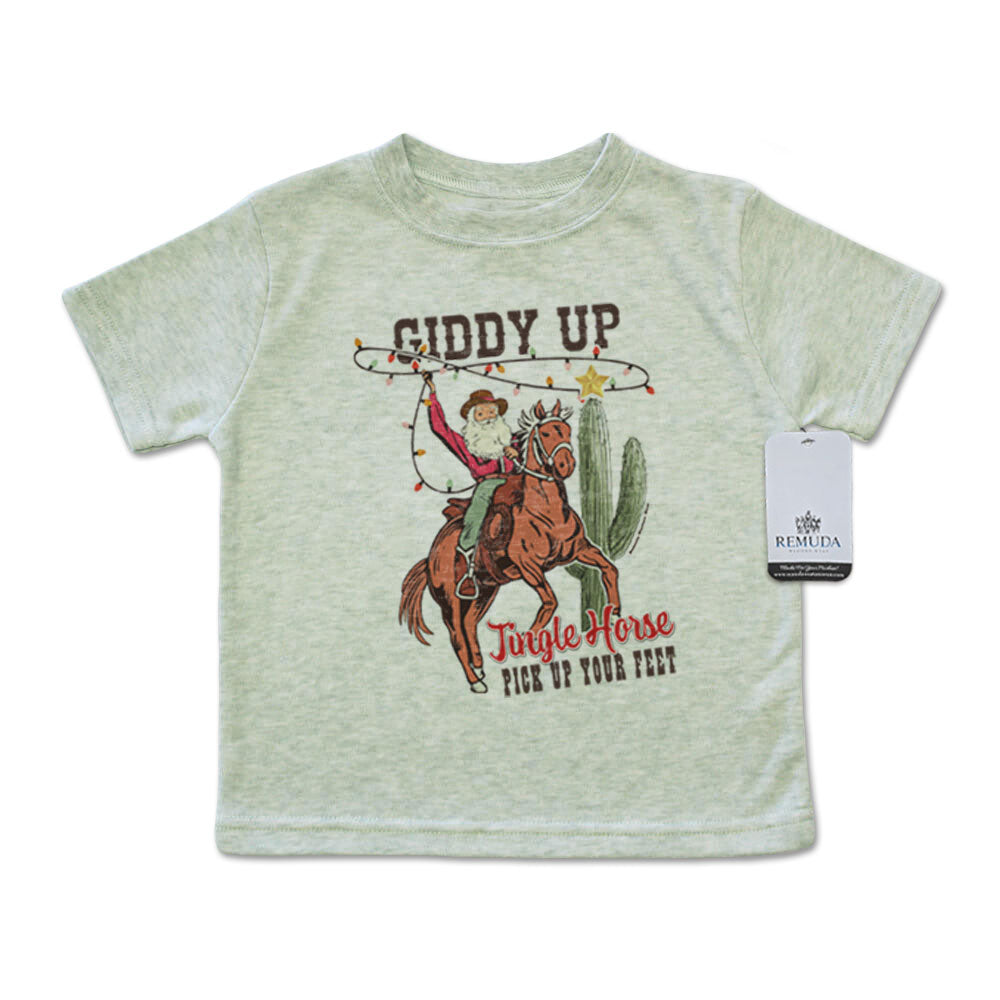 Giddy Up Jingle Horse Infant Kids Christmas Tee T-Shirt Sage Green