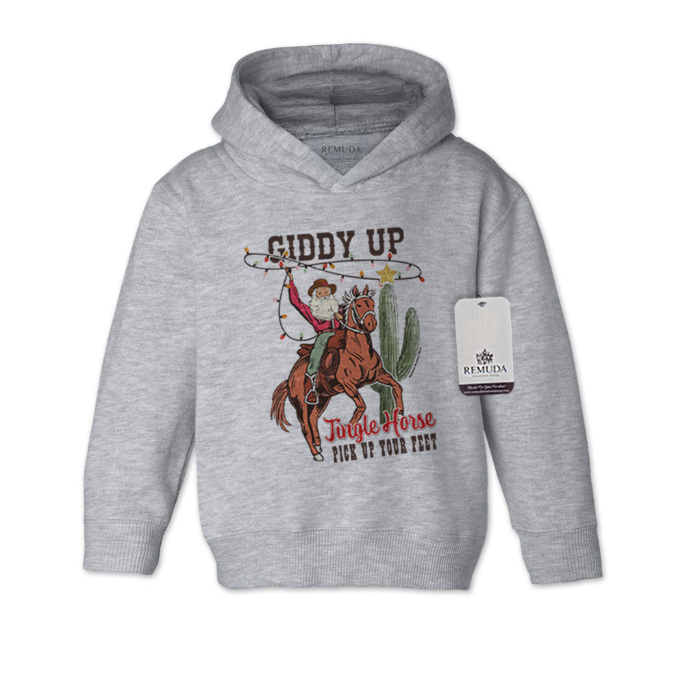 Giddy Up Jingle Horse Toddler Kids Western Christmas Pullover Hoodie Heather Gray