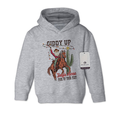 Giddy Up Jingle Horse Toddler Kids Western Christmas Pullover Hoodie Heather Gray