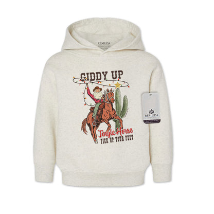 Giddy Up Jingle Horse Toddler Kids Western Christmas Pullover Hoodie Oatmeal
