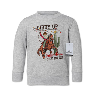 Giddy Up Jingle Horse Western Toddler Christmas Sweatshirt Heather Gray