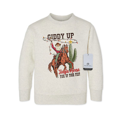 Giddy Up Jingle Horse Western Toddler Christmas Sweatshirt Oatmeal