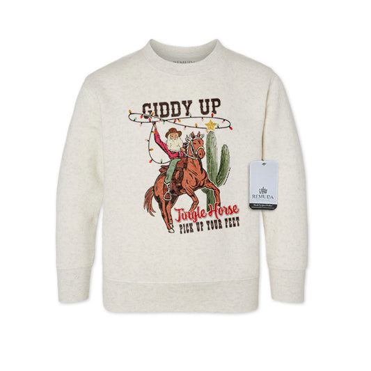 Giddy Up Jingle Horse Western Toddler Christmas Sweatshirt Oatmeal