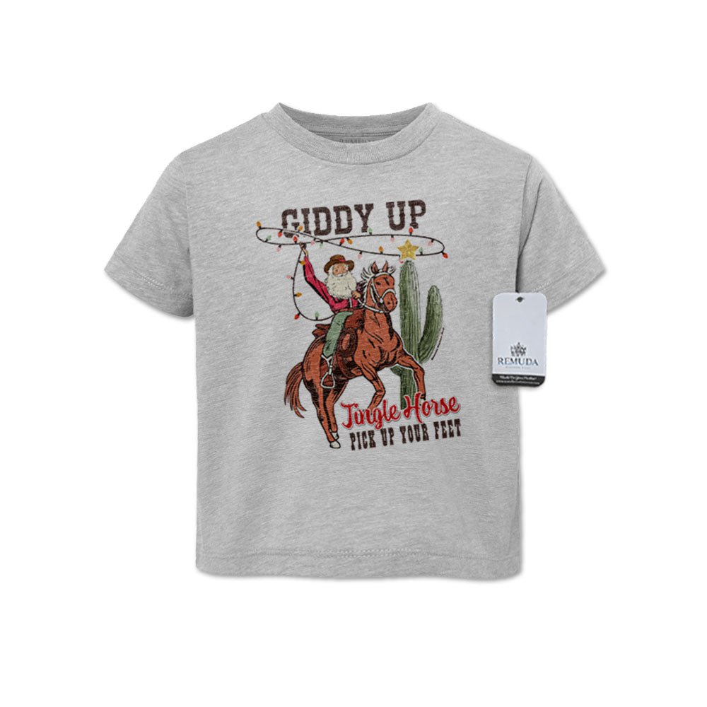 Giddy Up Jingle Horse Western Toddler Christmas Tee T-Shirt Heather Gray