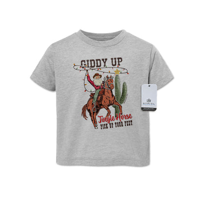 Giddy Up Jingle Horse Western Toddler Christmas Tee T-Shirt Heather Gray