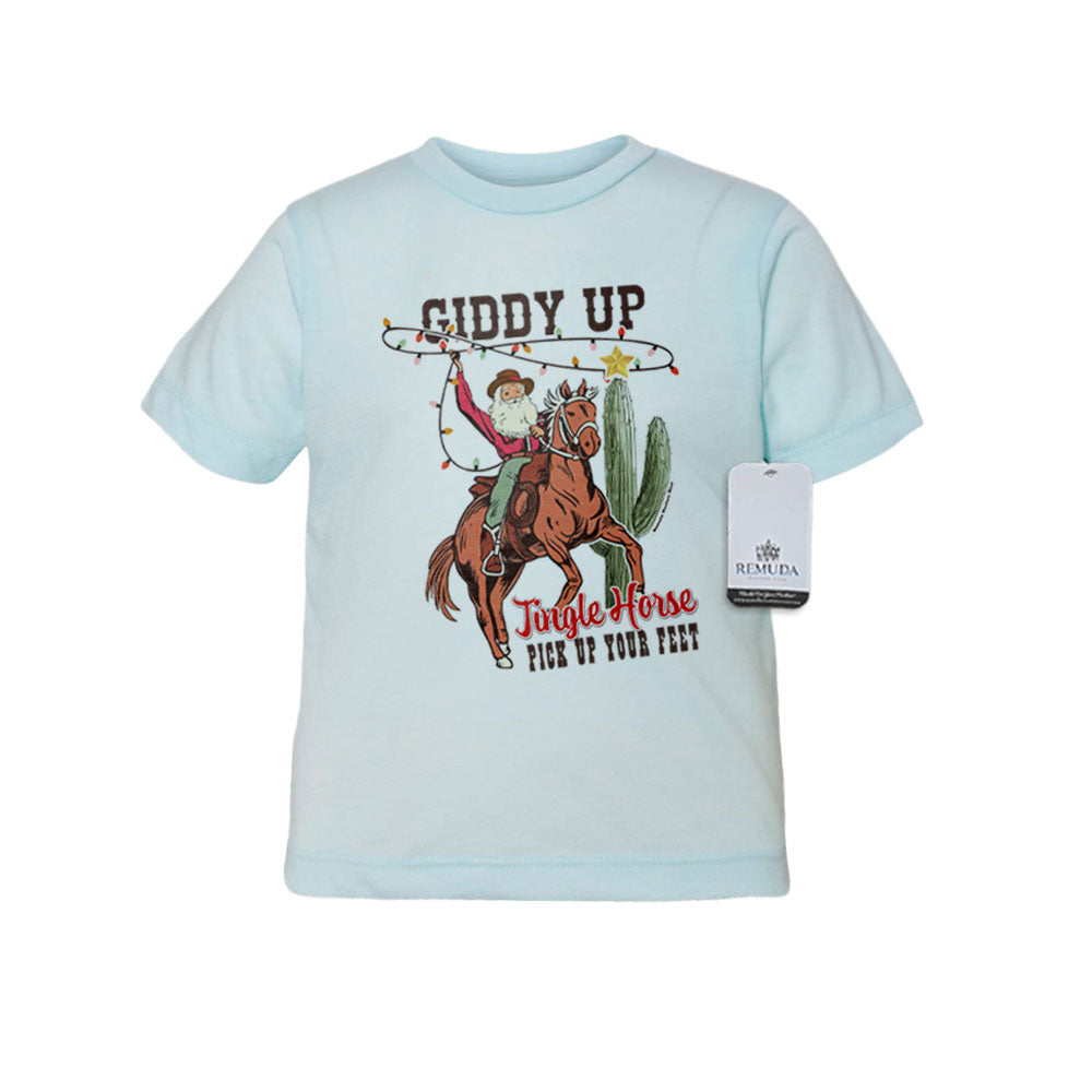 Giddy Up Jingle Horse Western Toddler Christmas Tee T-Shirt Light Blue