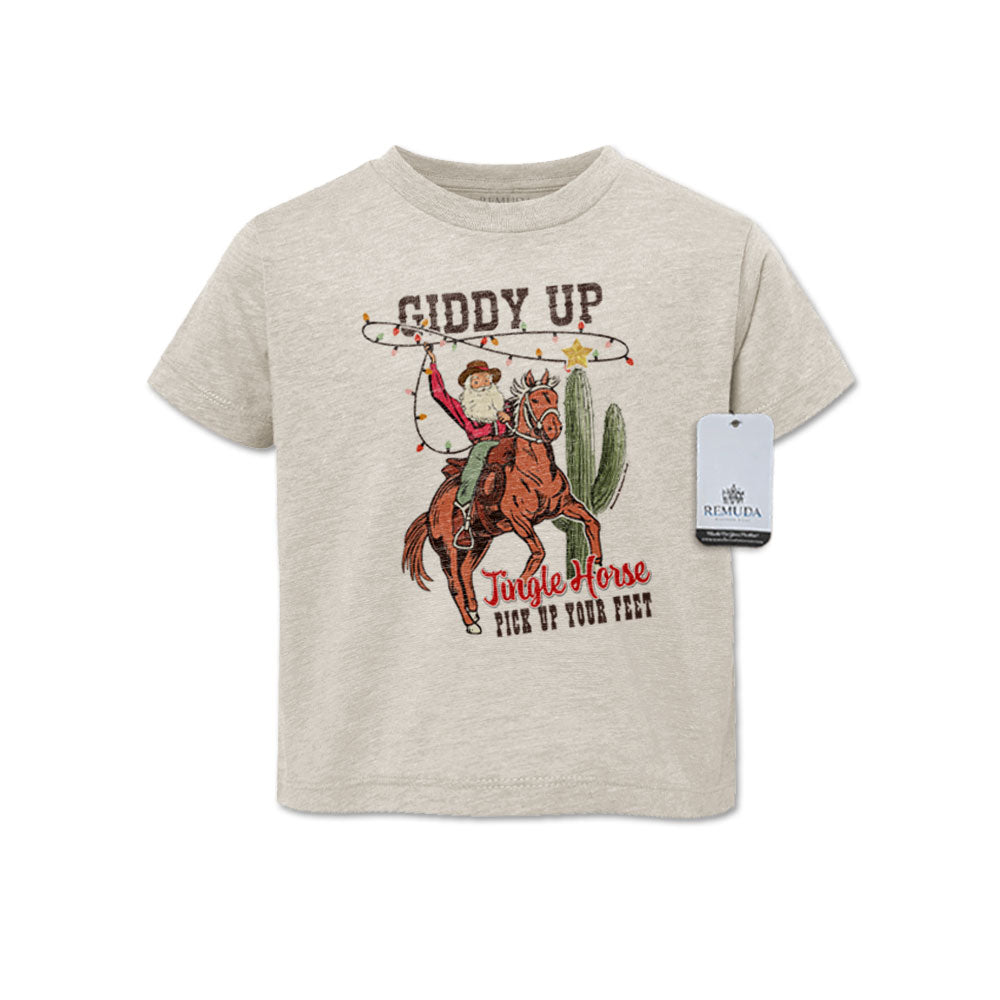 Giddy Up Jingle Horse Western Toddler Christmas Tee T-Shirt Oatmeal