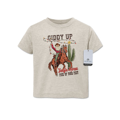 Giddy Up Jingle Horse Western Toddler Christmas Tee T-Shirt Oatmeal