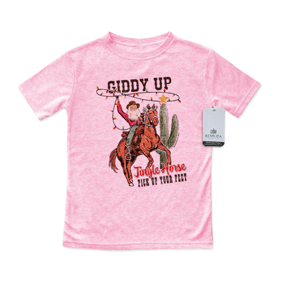 Giddy Up Jingle Horse Western Toddler Christmas Tee T-Shirt Pink