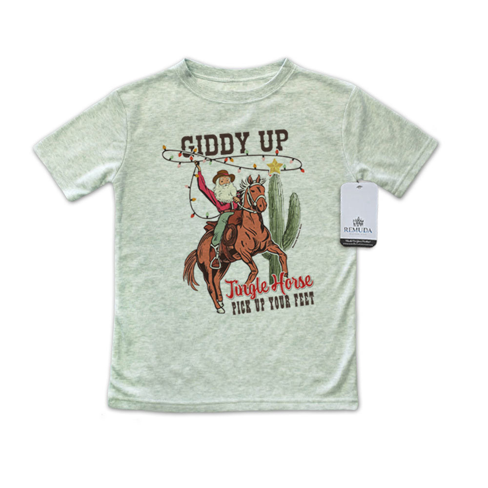 Giddy Up Jingle Horse Western Toddler Christmas Tee T-Shirt Sage Heather