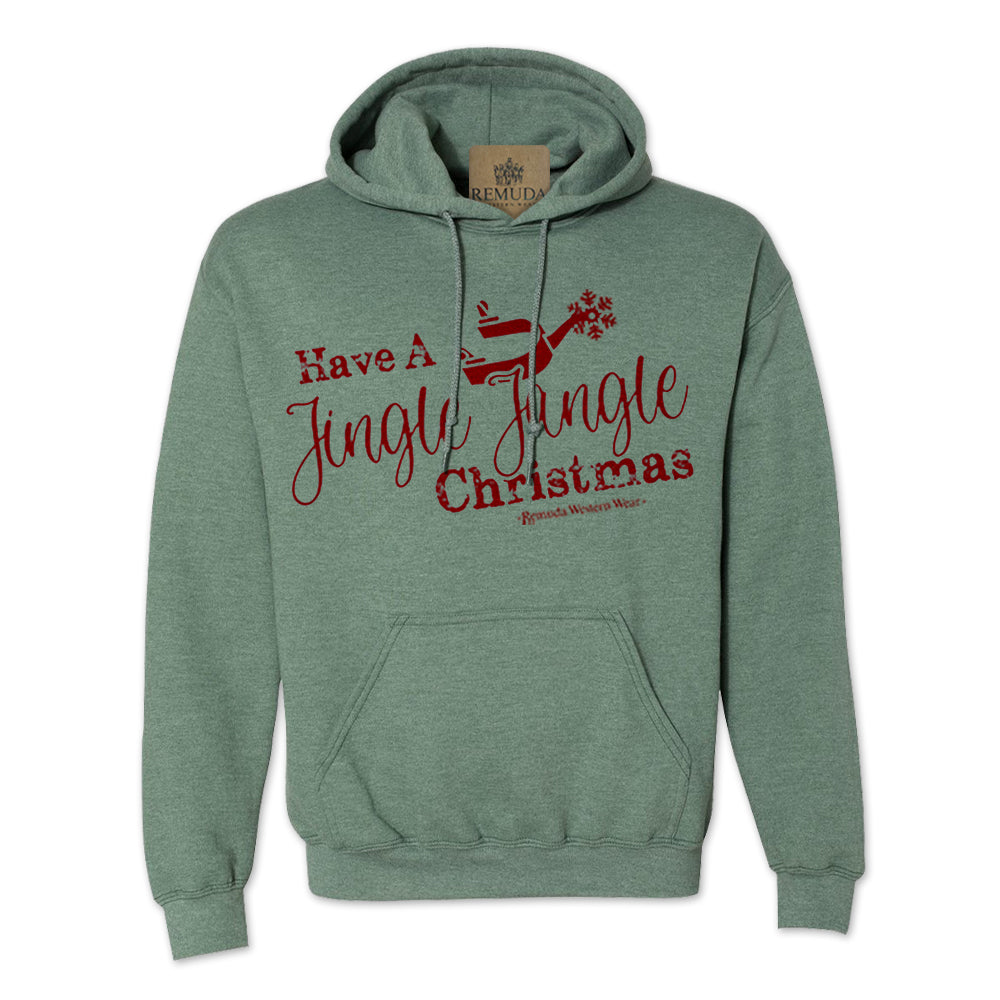 Have A Jingle Jangle Christmas Adult Unisex Western Spur Pullover Hoodie in the color Vintage Heather Green