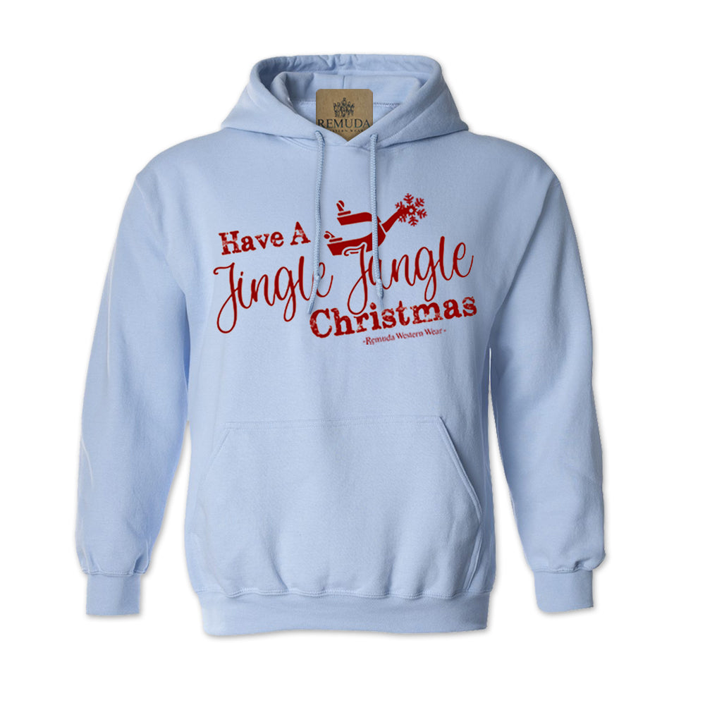 Have A Jingle Jangle Christmas Adult Unisex Western Spur Pullover Hoodie in the color Light Blue