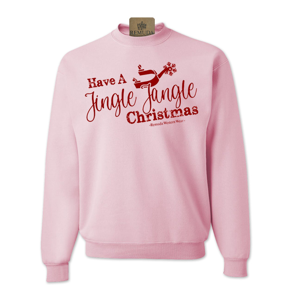 Have A Jingle Jangle Christmas Western Adult Unisex Western Spur Sweatshirt in the color Light Pink