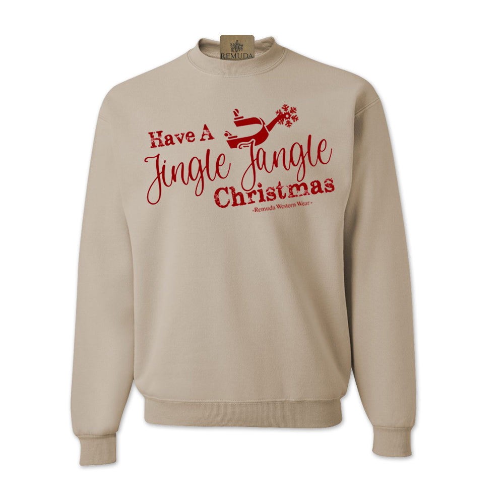 Have A Jingle Jangle Christmas Western Adult Unisex Western Spur Sweatshirt in the color Tan