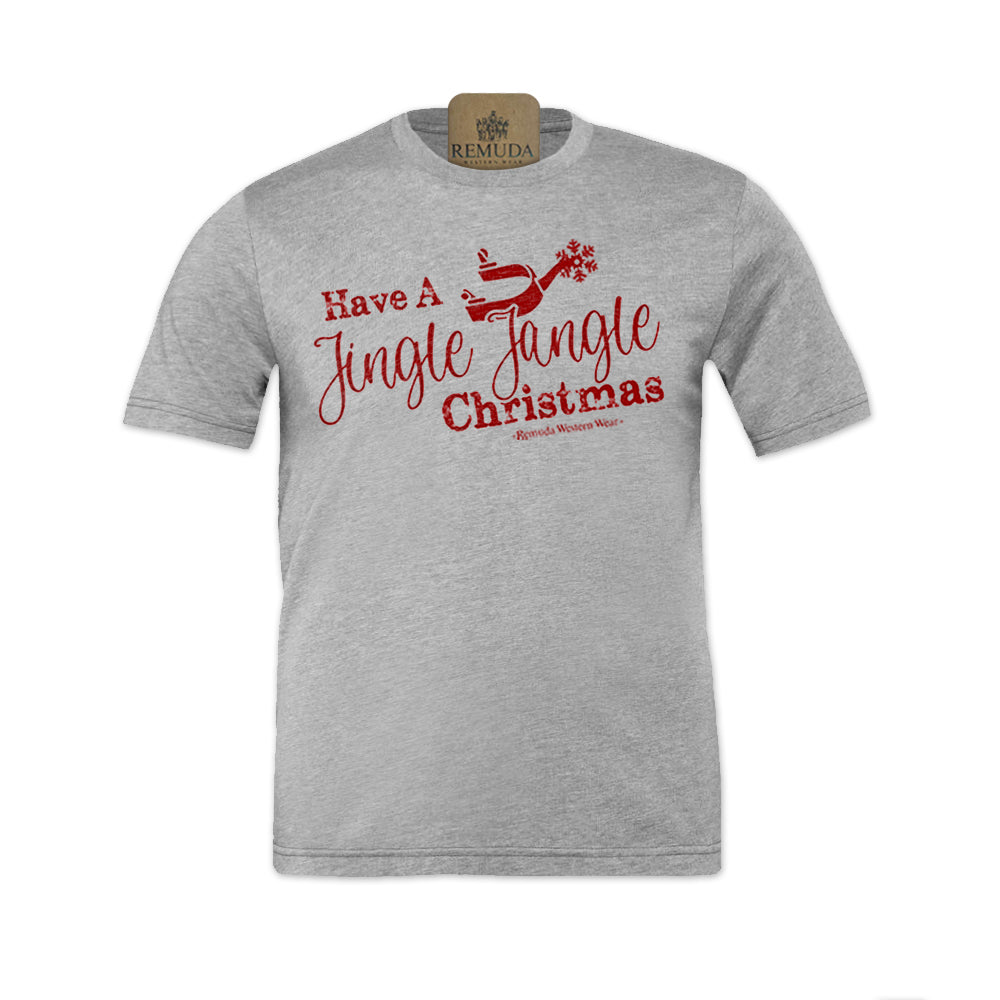 Have A Jingle Jangle Christmas Spur Adult Western Short Sleeve Christmas Tee T-Shirt in the color Athletic Heather Grey