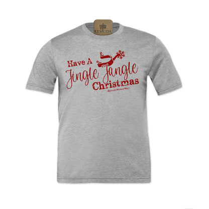 Have A Jingle Jangle Christmas Spur Adult Western Short Sleeve Christmas Tee T-Shirt in the color Athletic Heather Grey